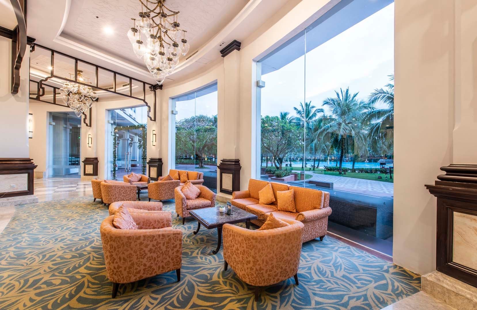 Luxury hotel lobby with tropical gardens, Pai Dai DMC partner property, Thailand